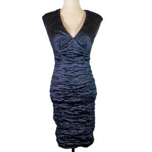 Nicole Miller Navy Shimmer Bodycon Cocktail Dress Sleeveless V Neck Size 6